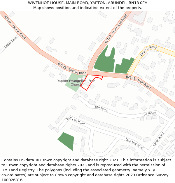 WIVENHOE HOUSE, MAIN ROAD, YAPTON, ARUNDEL, BN18 0EA: Location map and indicative extent of plot