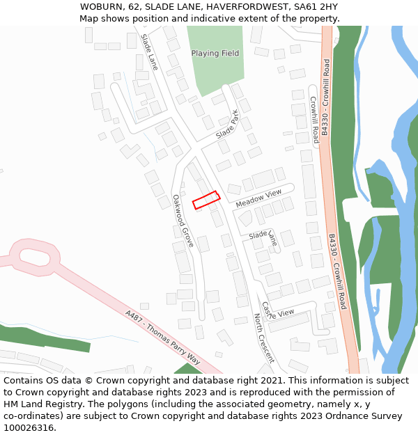 WOBURN, 62, SLADE LANE, HAVERFORDWEST, SA61 2HY: Location map and indicative extent of plot