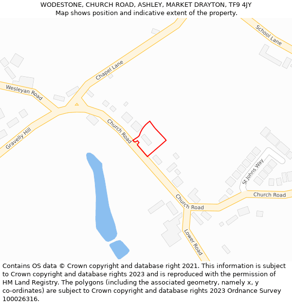 WODESTONE, CHURCH ROAD, ASHLEY, MARKET DRAYTON, TF9 4JY: Location map and indicative extent of plot