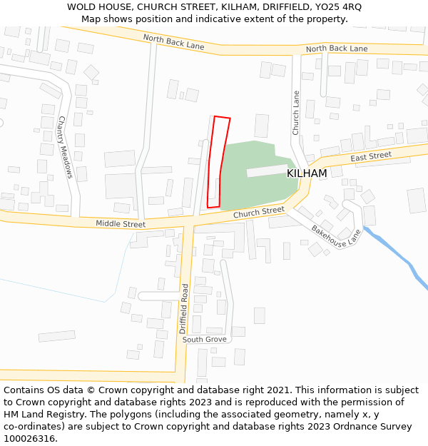 WOLD HOUSE, CHURCH STREET, KILHAM, DRIFFIELD, YO25 4RQ: Location map and indicative extent of plot