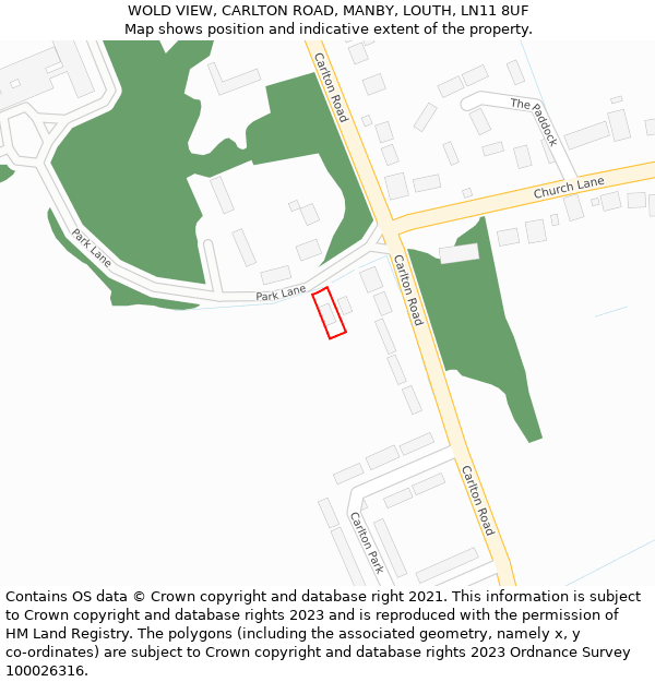 WOLD VIEW, CARLTON ROAD, MANBY, LOUTH, LN11 8UF: Location map and indicative extent of plot