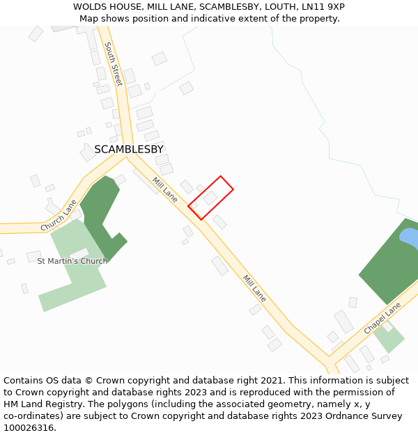 WOLDS HOUSE, MILL LANE, SCAMBLESBY, LOUTH, LN11 9XP: Location map and indicative extent of plot