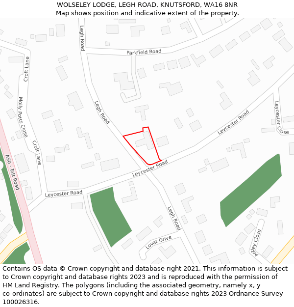 WOLSELEY LODGE, LEGH ROAD, KNUTSFORD, WA16 8NR: Location map and indicative extent of plot