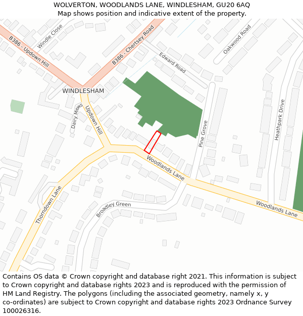 WOLVERTON, WOODLANDS LANE, WINDLESHAM, GU20 6AQ: Location map and indicative extent of plot