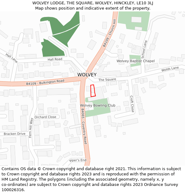 WOLVEY LODGE, THE SQUARE, WOLVEY, HINCKLEY, LE10 3LJ: Location map and indicative extent of plot