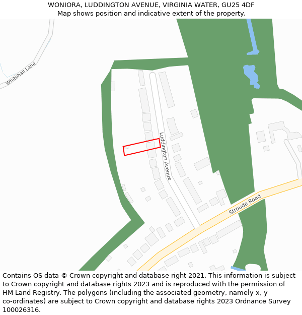 WONIORA, LUDDINGTON AVENUE, VIRGINIA WATER, GU25 4DF: Location map and indicative extent of plot