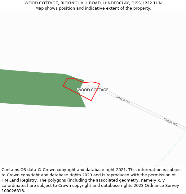 WOOD COTTAGE, RICKINGHALL ROAD, HINDERCLAY, DISS, IP22 1HN: Location map and indicative extent of plot