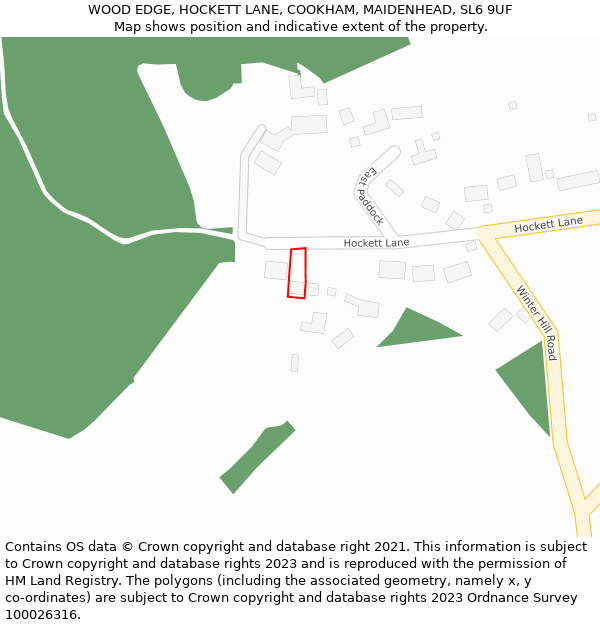 WOOD EDGE, HOCKETT LANE, COOKHAM, MAIDENHEAD, SL6 9UF: Location map and indicative extent of plot