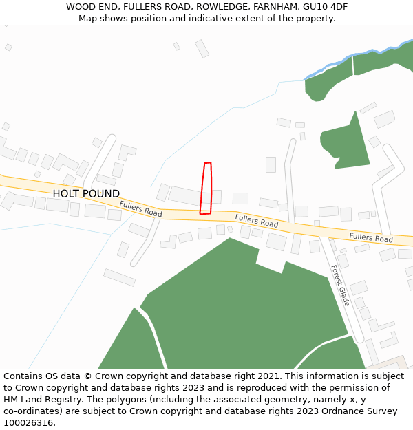 WOOD END, FULLERS ROAD, ROWLEDGE, FARNHAM, GU10 4DF: Location map and indicative extent of plot