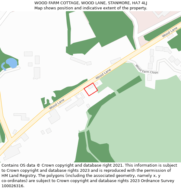 WOOD FARM COTTAGE, WOOD LANE, STANMORE, HA7 4LJ: Location map and indicative extent of plot