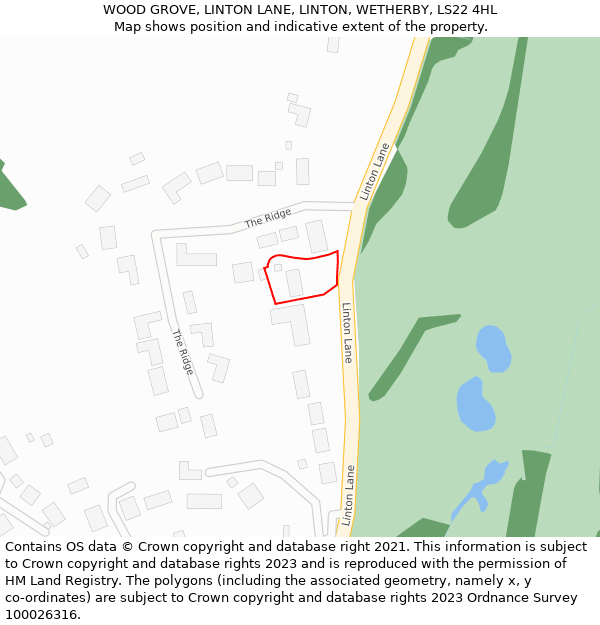WOOD GROVE, LINTON LANE, LINTON, WETHERBY, LS22 4HL: Location map and indicative extent of plot
