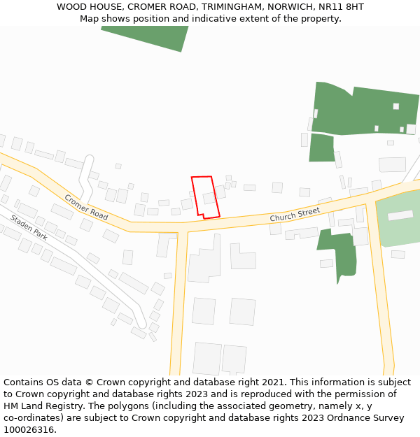 WOOD HOUSE, CROMER ROAD, TRIMINGHAM, NORWICH, NR11 8HT: Location map and indicative extent of plot