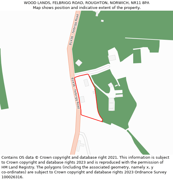 WOOD LANDS, FELBRIGG ROAD, ROUGHTON, NORWICH, NR11 8PA: Location map and indicative extent of plot