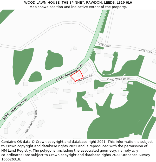 WOOD LAWN HOUSE, THE SPINNEY, RAWDON, LEEDS, LS19 6LH: Location map and indicative extent of plot