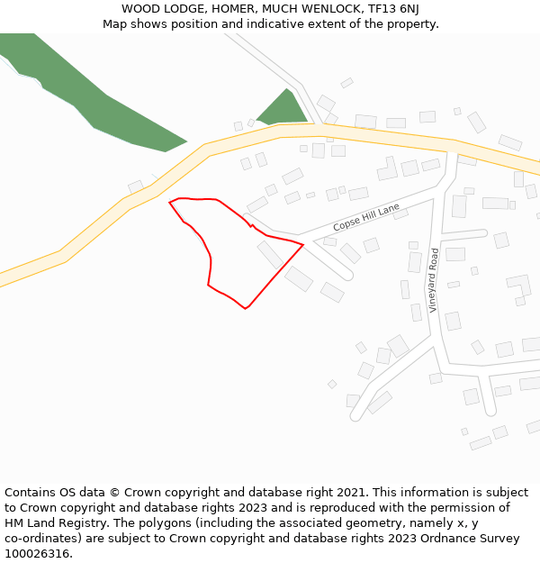 WOOD LODGE, HOMER, MUCH WENLOCK, TF13 6NJ: Location map and indicative extent of plot