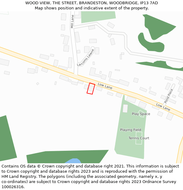 WOOD VIEW, THE STREET, BRANDESTON, WOODBRIDGE, IP13 7AD: Location map and indicative extent of plot