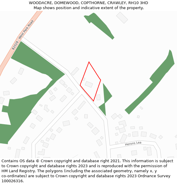 WOODACRE, DOMEWOOD, COPTHORNE, CRAWLEY, RH10 3HD: Location map and indicative extent of plot