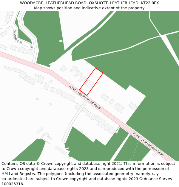 WOODACRE, LEATHERHEAD ROAD, OXSHOTT, LEATHERHEAD, KT22 0EX: Location map and indicative extent of plot