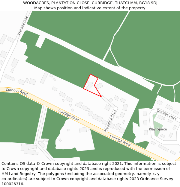 WOODACRES, PLANTATION CLOSE, CURRIDGE, THATCHAM, RG18 9DJ: Location map and indicative extent of plot