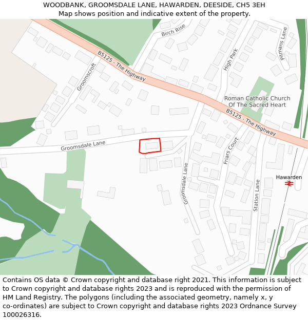WOODBANK, GROOMSDALE LANE, HAWARDEN, DEESIDE, CH5 3EH: Location map and indicative extent of plot
