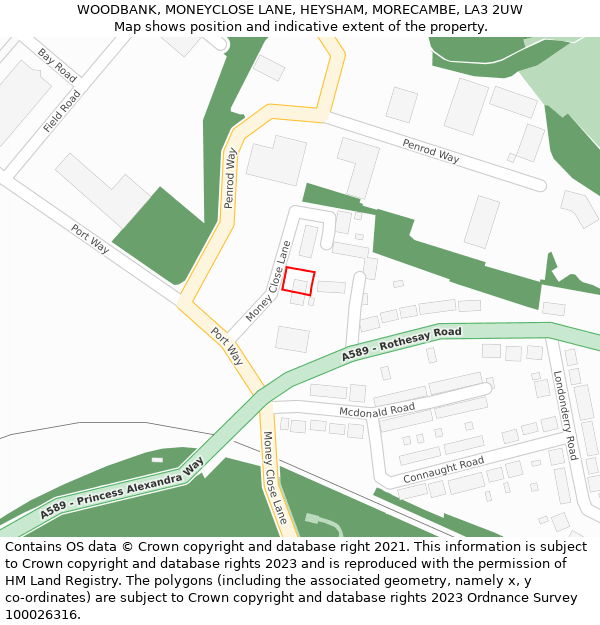 WOODBANK, MONEYCLOSE LANE, HEYSHAM, MORECAMBE, LA3 2UW: Location map and indicative extent of plot