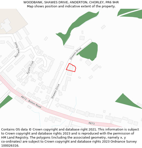 WOODBANK, SHAWES DRIVE, ANDERTON, CHORLEY, PR6 9HR: Location map and indicative extent of plot