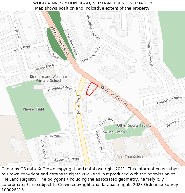 WOODBANK, STATION ROAD, KIRKHAM, PRESTON, PR4 2HA: Location map and indicative extent of plot