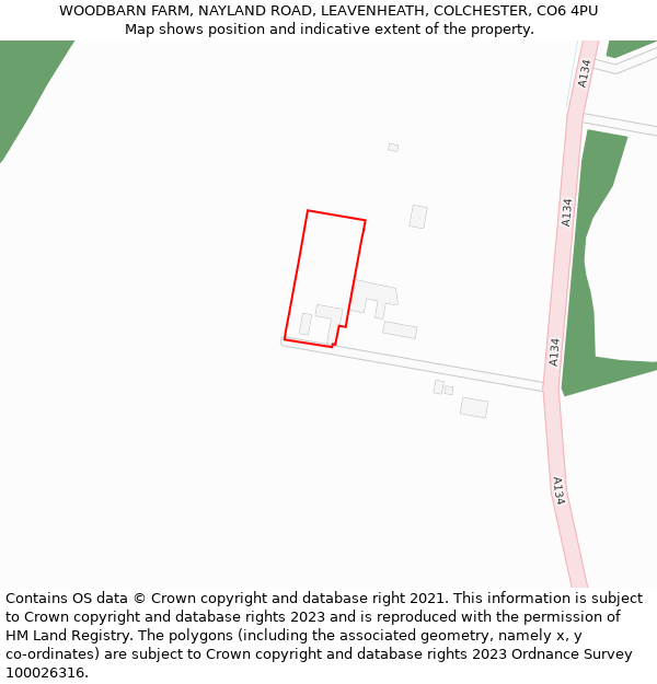 WOODBARN FARM, NAYLAND ROAD, LEAVENHEATH, COLCHESTER, CO6 4PU: Location map and indicative extent of plot