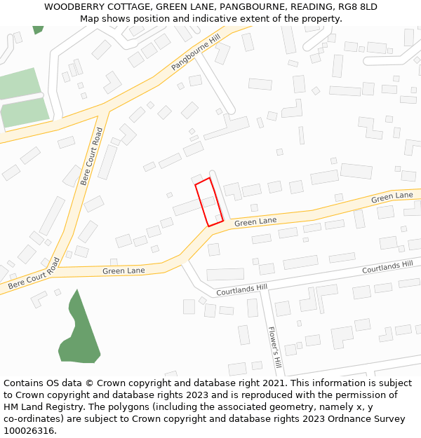 WOODBERRY COTTAGE, GREEN LANE, PANGBOURNE, READING, RG8 8LD: Location map and indicative extent of plot