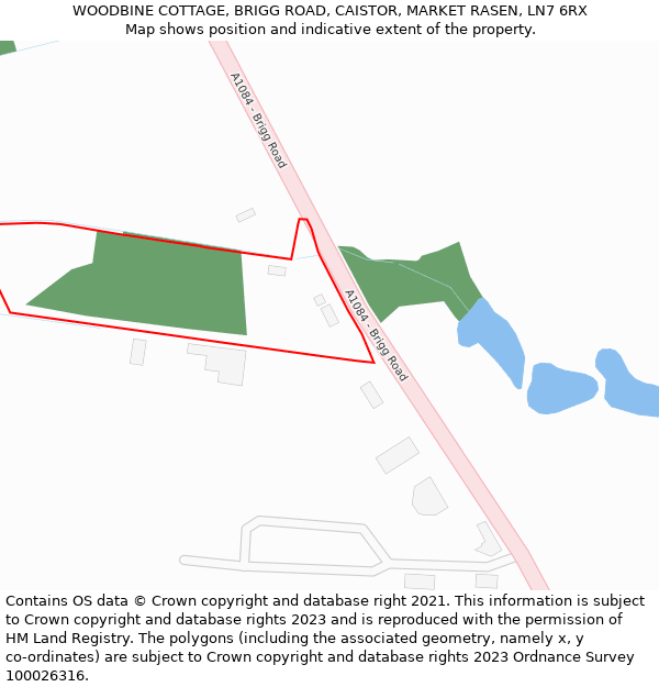 WOODBINE COTTAGE, BRIGG ROAD, CAISTOR, MARKET RASEN, LN7 6RX: Location map and indicative extent of plot