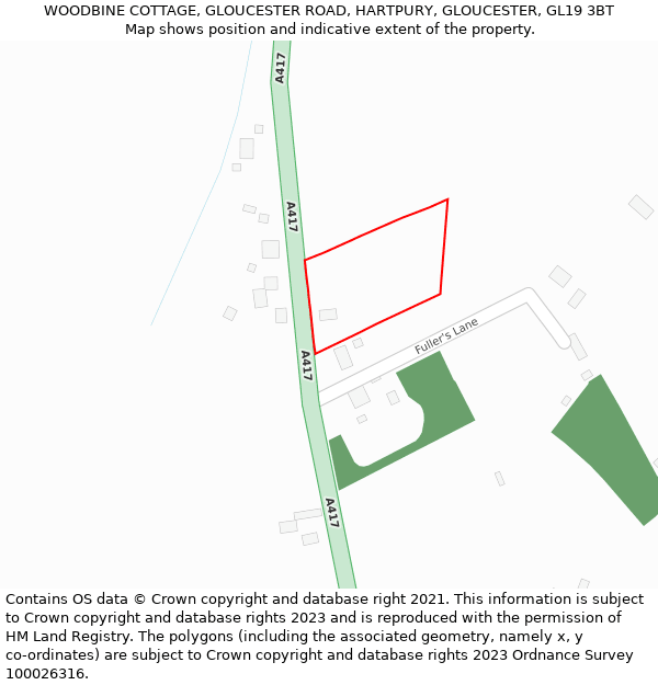 WOODBINE COTTAGE, GLOUCESTER ROAD, HARTPURY, GLOUCESTER, GL19 3BT: Location map and indicative extent of plot