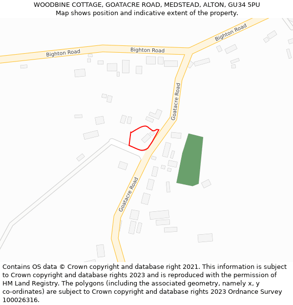 WOODBINE COTTAGE, GOATACRE ROAD, MEDSTEAD, ALTON, GU34 5PU: Location map and indicative extent of plot