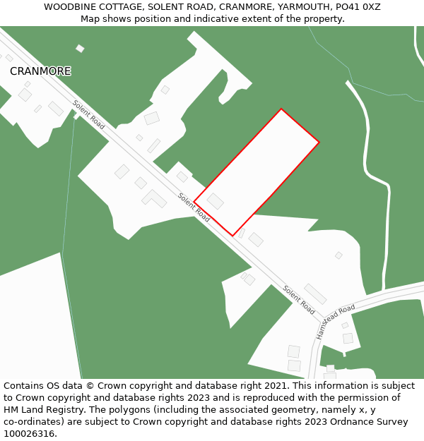 WOODBINE COTTAGE, SOLENT ROAD, CRANMORE, YARMOUTH, PO41 0XZ: Location map and indicative extent of plot