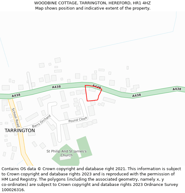 WOODBINE COTTAGE, TARRINGTON, HEREFORD, HR1 4HZ: Location map and indicative extent of plot