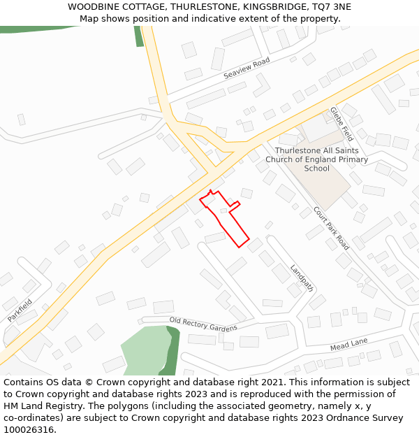 WOODBINE COTTAGE, THURLESTONE, KINGSBRIDGE, TQ7 3NE: Location map and indicative extent of plot