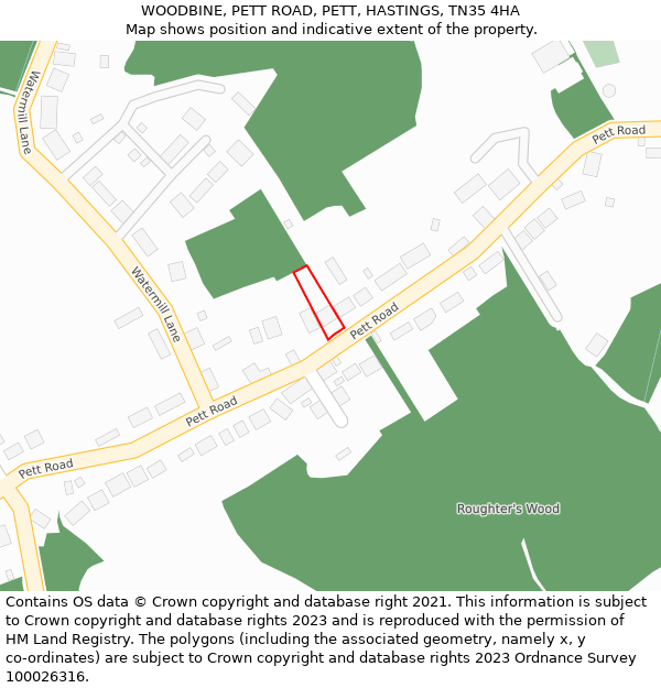 WOODBINE, PETT ROAD, PETT, HASTINGS, TN35 4HA: Location map and indicative extent of plot