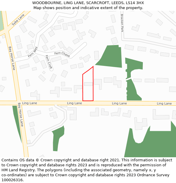 WOODBOURNE, LING LANE, SCARCROFT, LEEDS, LS14 3HX: Location map and indicative extent of plot