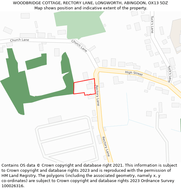 WOODBRIDGE COTTAGE, RECTORY LANE, LONGWORTH, ABINGDON, OX13 5DZ: Location map and indicative extent of plot