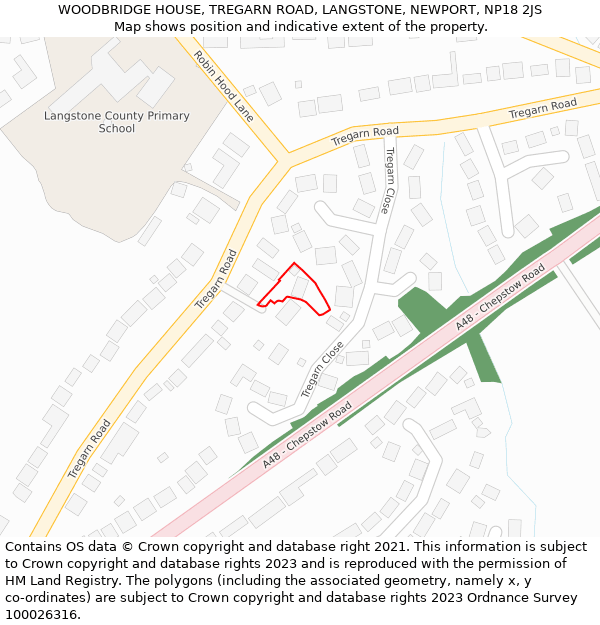 WOODBRIDGE HOUSE, TREGARN ROAD, LANGSTONE, NEWPORT, NP18 2JS: Location map and indicative extent of plot