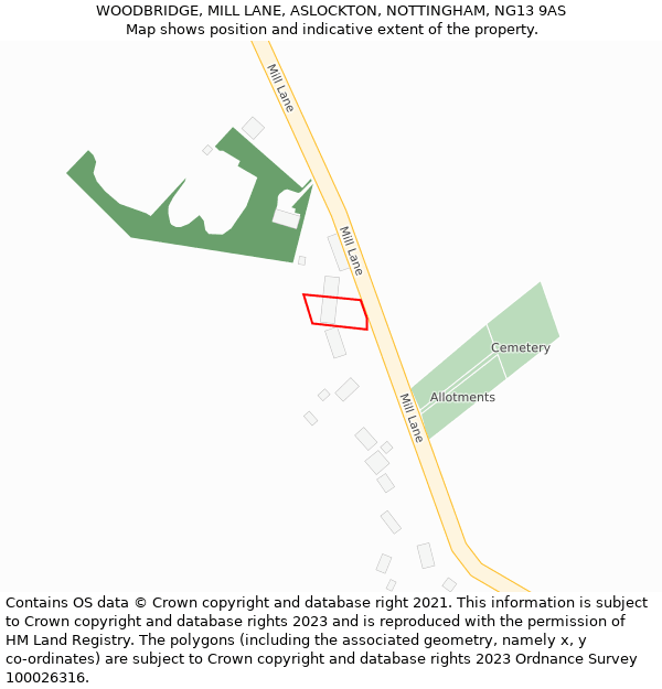 WOODBRIDGE, MILL LANE, ASLOCKTON, NOTTINGHAM, NG13 9AS: Location map and indicative extent of plot