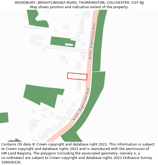 WOODBURY, BRIGHTLINGSEA ROAD, THORRINGTON, COLCHESTER, CO7 8JJ: Location map and indicative extent of plot