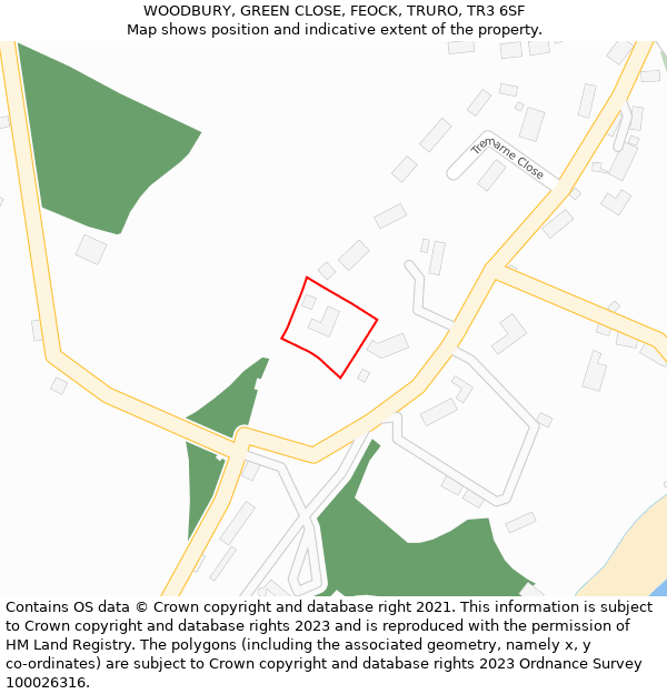 WOODBURY, GREEN CLOSE, FEOCK, TRURO, TR3 6SF: Location map and indicative extent of plot