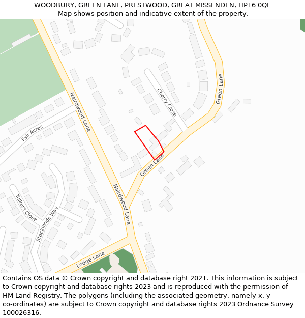 WOODBURY, GREEN LANE, PRESTWOOD, GREAT MISSENDEN, HP16 0QE: Location map and indicative extent of plot