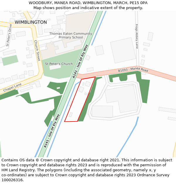 WOODBURY, MANEA ROAD, WIMBLINGTON, MARCH, PE15 0PA: Location map and indicative extent of plot