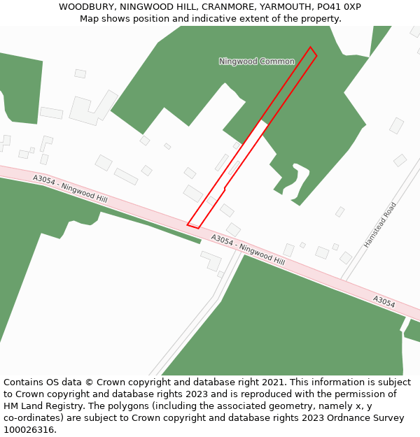 WOODBURY, NINGWOOD HILL, CRANMORE, YARMOUTH, PO41 0XP: Location map and indicative extent of plot