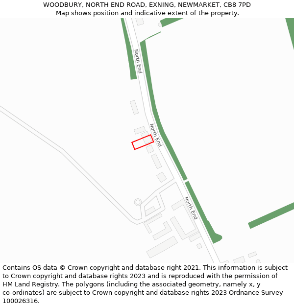 WOODBURY, NORTH END ROAD, EXNING, NEWMARKET, CB8 7PD: Location map and indicative extent of plot