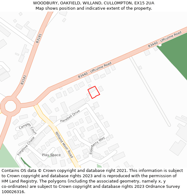 WOODBURY, OAKFIELD, WILLAND, CULLOMPTON, EX15 2UA: Location map and indicative extent of plot