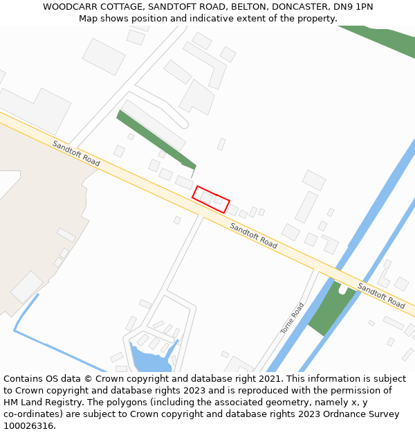 WOODCARR COTTAGE, SANDTOFT ROAD, BELTON, DONCASTER, DN9 1PN: Location map and indicative extent of plot