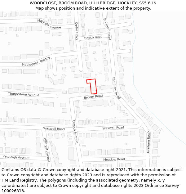 WOODCLOSE, BROOM ROAD, HULLBRIDGE, HOCKLEY, SS5 6HN: Location map and indicative extent of plot