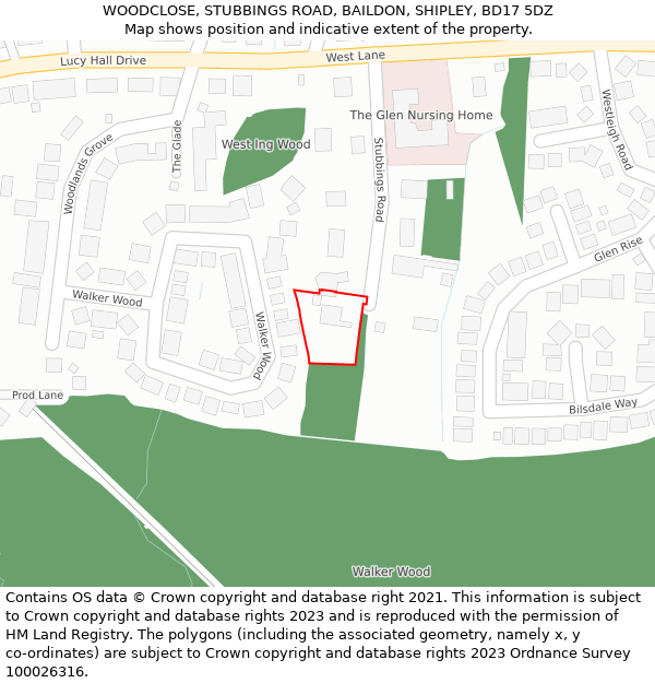 WOODCLOSE, STUBBINGS ROAD, BAILDON, SHIPLEY, BD17 5DZ: Location map and indicative extent of plot
